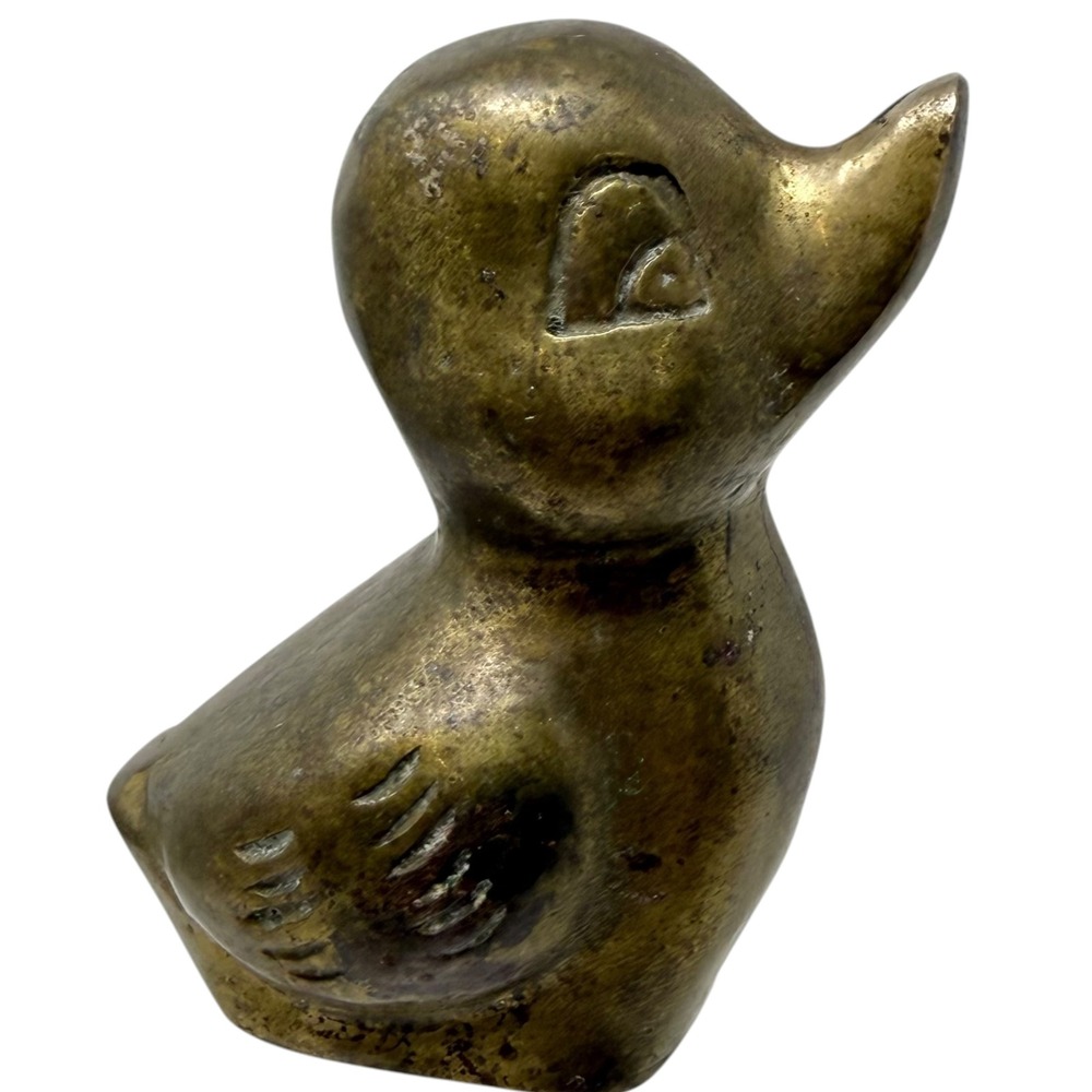 Vintage Brass Duckling Figurine Small Gold Aged Good Vintage Paperweight Decor